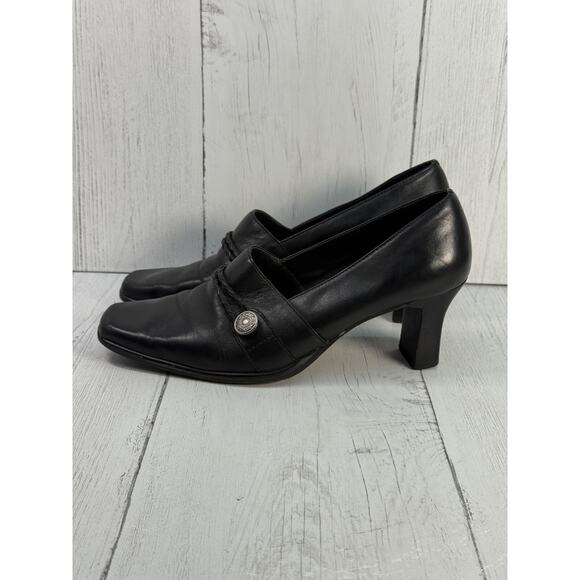 Artiva Leather Heels Loafers Silver Button Women's 6.5 M Angela - Picture 5 of 11